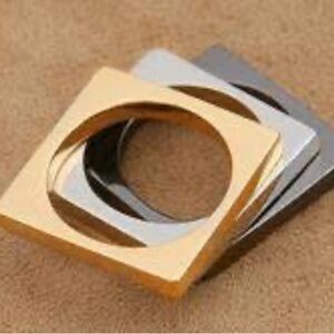 Square Trio Tri-Colored Rings Set-Gold, Pewter, Silver Bands Metallic